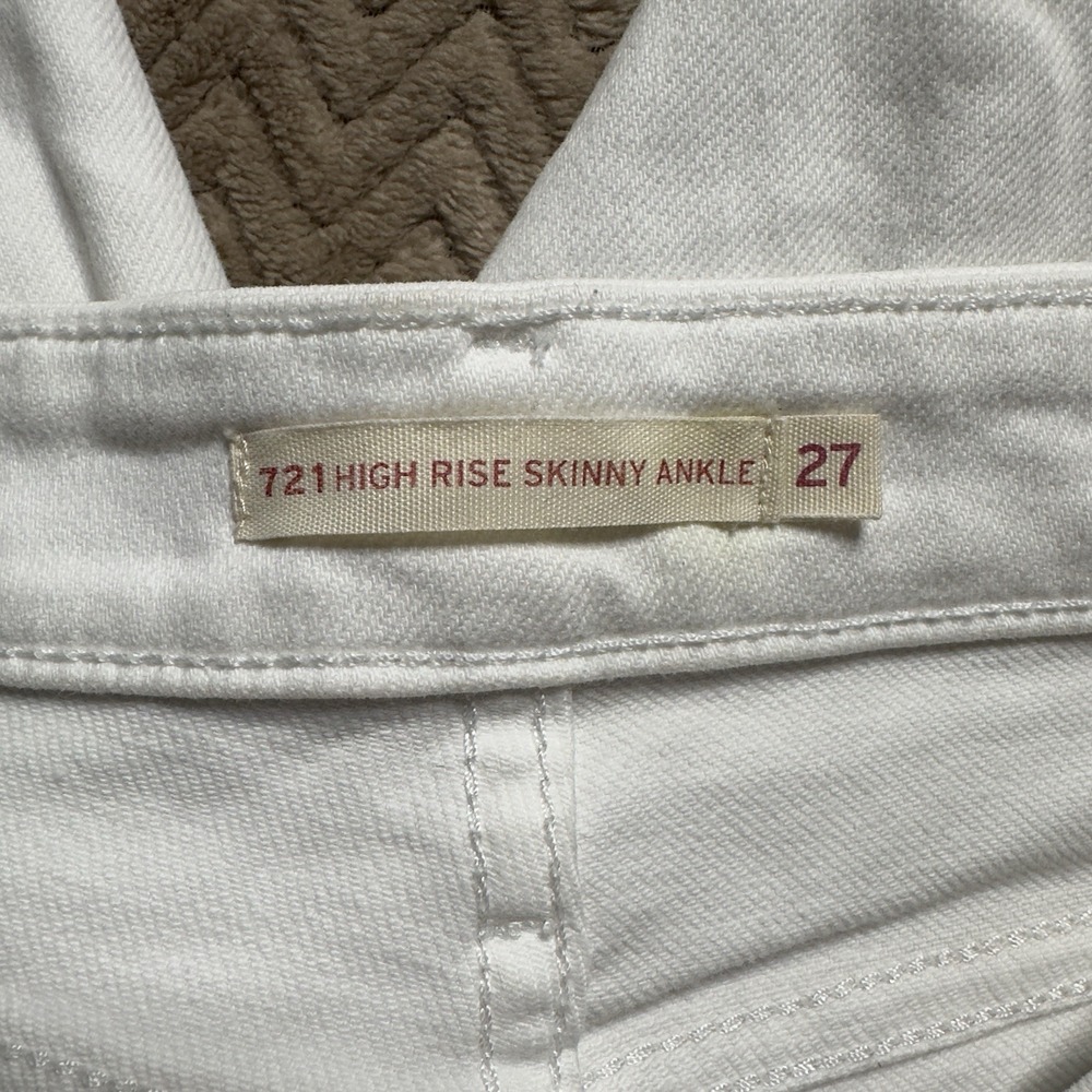 Levis 721 High Rise Skinny Ankle Jeans Womens 27 White Stretch Raw Hem - Picture 4 of 7